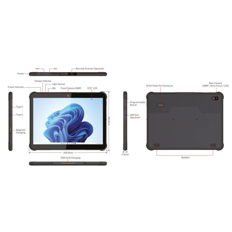 MW-100 Rugged Tablet, 10.5" Industrie Tablet, IP66, Intel Alder Lake N200,