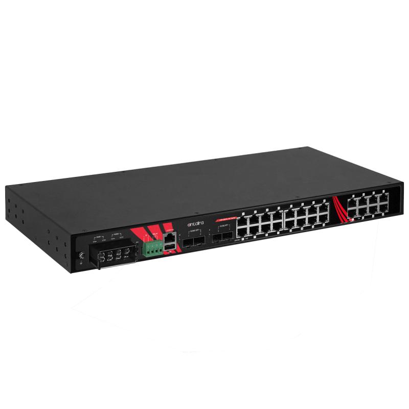 28-Port Industrial Managed PoE+ Switch, 4 x SFP+, erw. Temperaturbereich