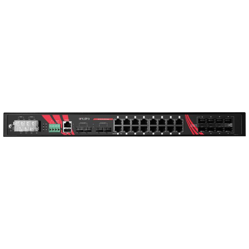 28-Port Industrial Managed PoE+ Switch, 4 x SFP+, erw. Temperaturbereich